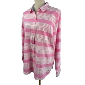 Le Tigre Womens Pink White Striped Button Down Shirt Long‎ Sleeve Large